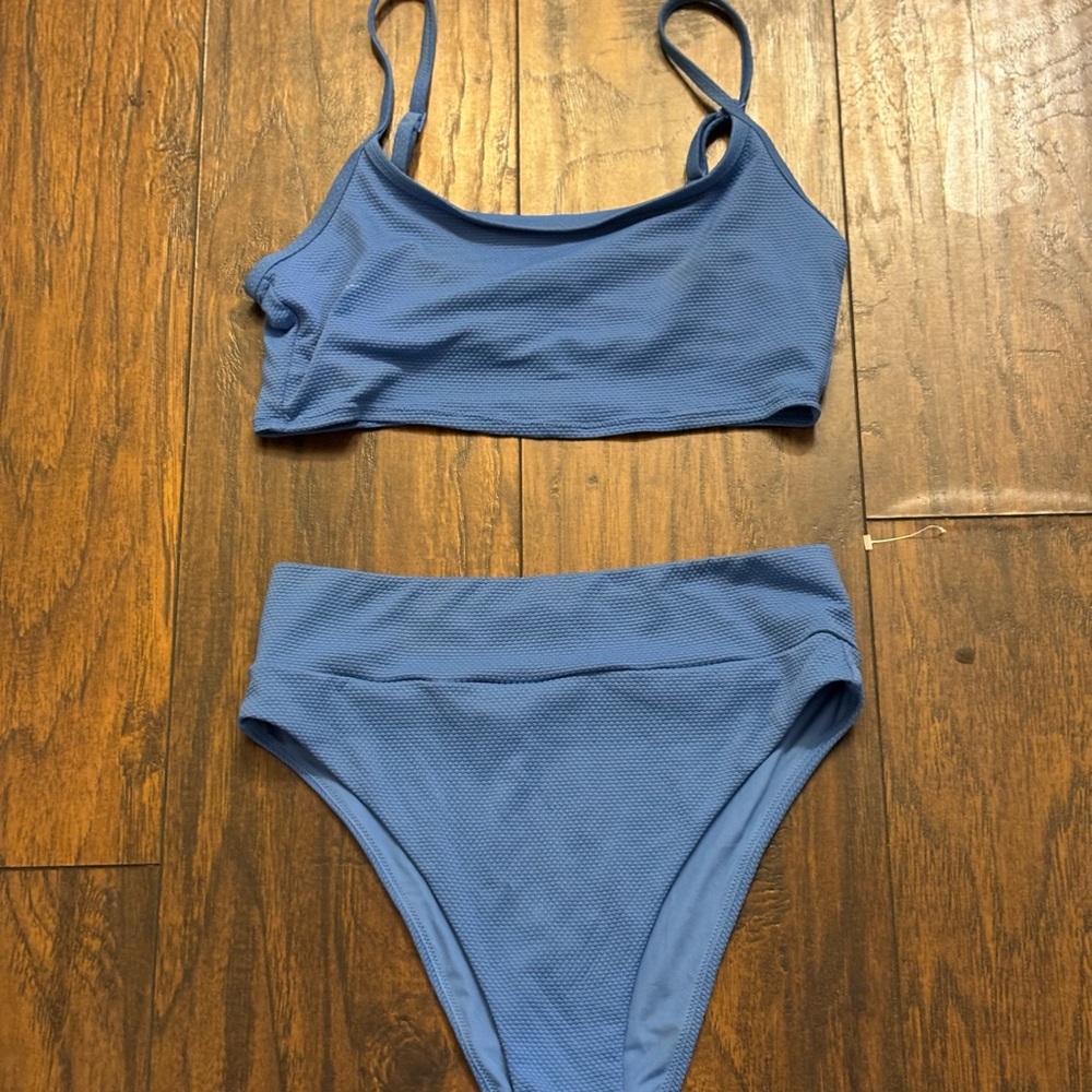 aerie Light Blue high rise bottom and scoop long line top